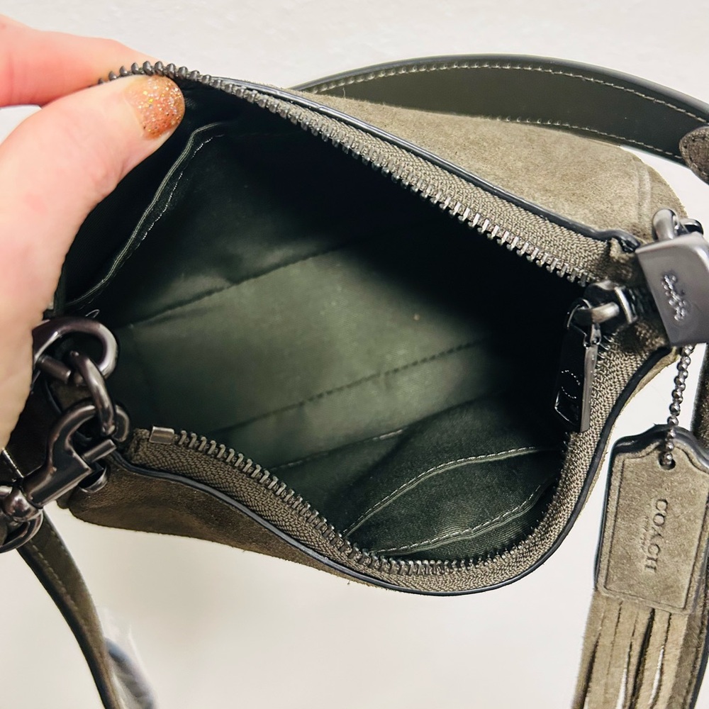 Coach Army Green Suede Satchel Crossbody Bag NWT - Picture 4 of 6